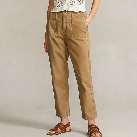 Talbots Khaki Utility Pants Size M Chorecore Ankle Cotton Lyocell Casual - Picture 1 of 11